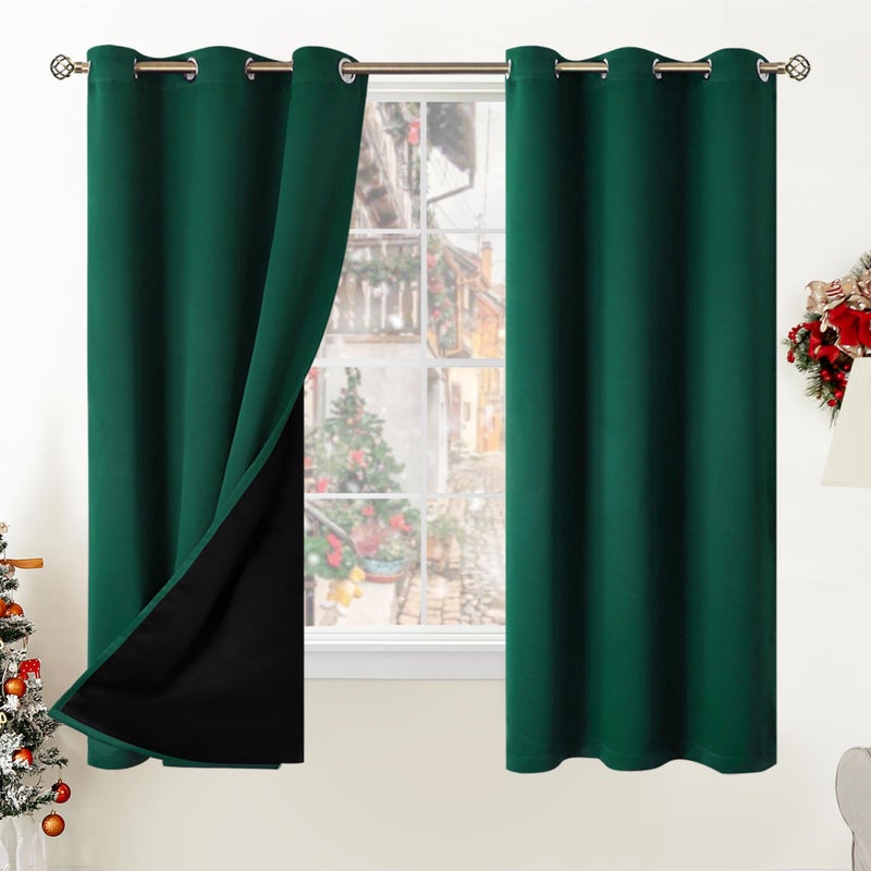 BGment Thermal Insulated 100% Blackout Curtains for Bedroom with Black Liner, Double Layer Full Room Darkening Noise Reducing Grommet Curtain (42 x 63 Inch, Emerald, 2 Panels) - Image 1